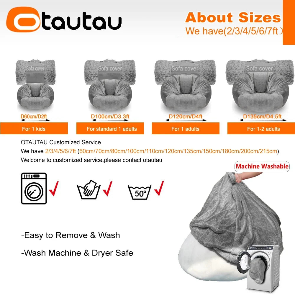 OTAUTAU Adults  Children Fluffy Faux Fur Bean Bag Pouf Cover without Filler Beanbag Puff Salon Ottoman Corner Seat Sac DD003