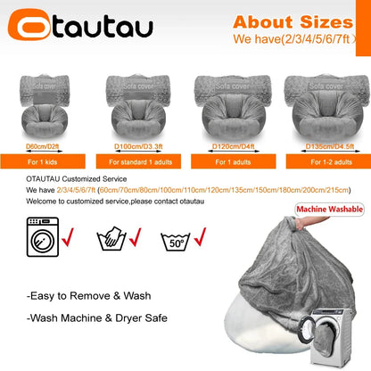 OTAUTAU Adults  Children Fluffy Faux Fur Bean Bag Pouf Cover without Filler Beanbag Puff Salon Ottoman Corner Seat Sac DD003