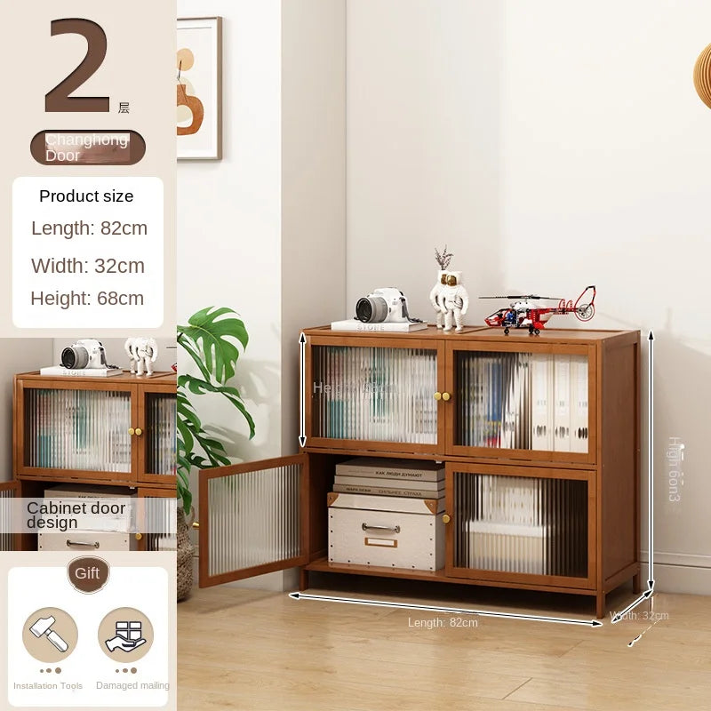 Bookcase with door, multi-layer storage rack, seam storage cabinet, living room display cabinet, bookshelf