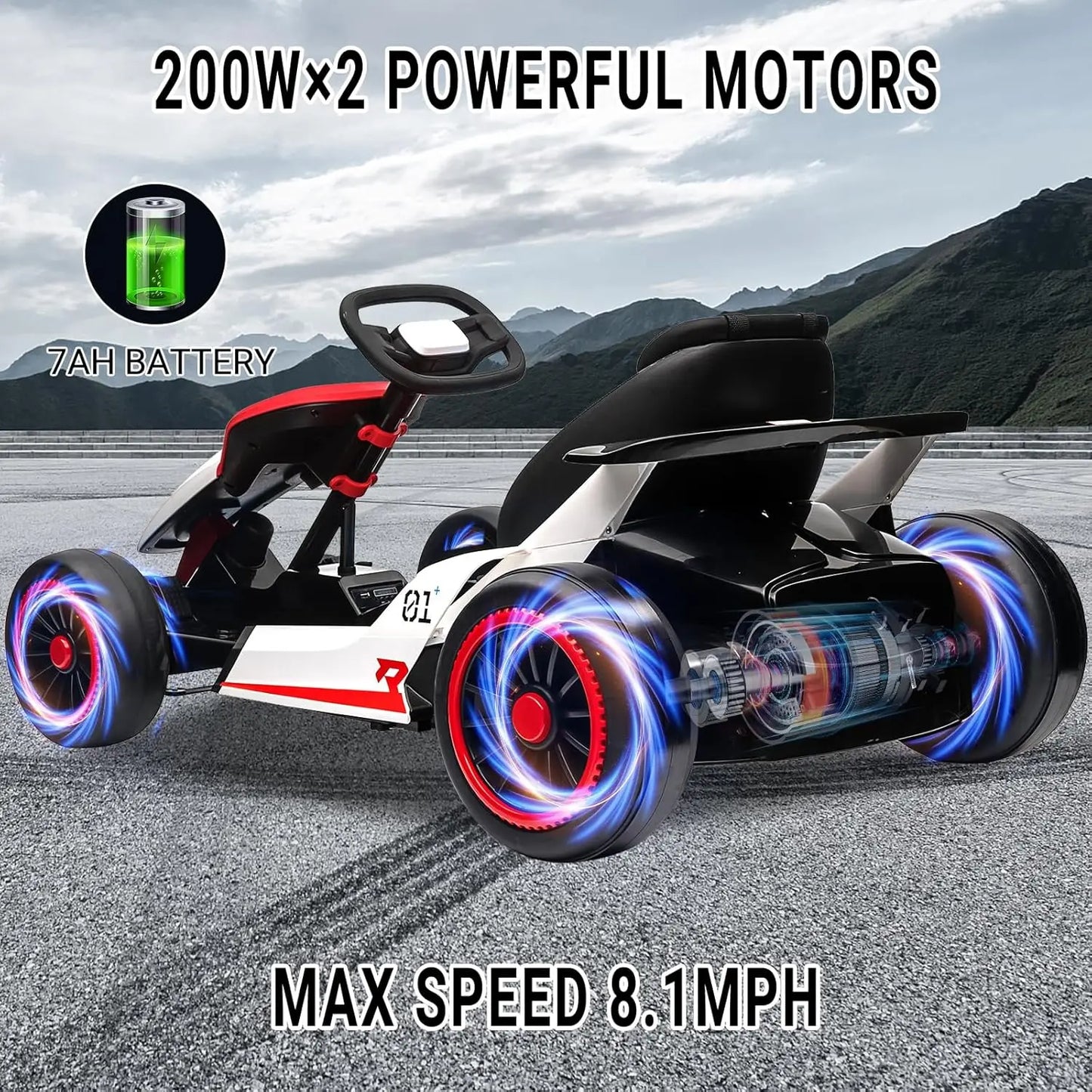 24V Electric Drift Go Kart for Kids with 200W Dual Motor,Music, Horn,8.1MPH High Speed,Ride On Racing Toy for Teens, Boys Girls