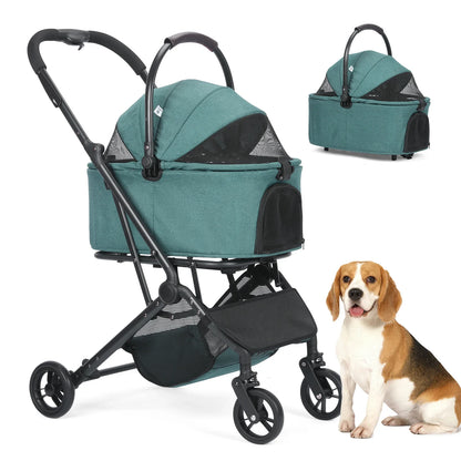 3 in 1 Dog Stroller, Upgraded Frame, Up to 44lbs Pet Stroller with Dog Poop Bags & Dispenser, Zipperless Entry, Storage Basket &