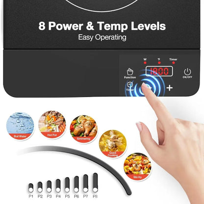 Portable Induction Cooktop 1800W with 10 Inch Fry Pan 110V-120V Electric Hot Plate for Home Use 8 Power Levels 8 Temperature Se