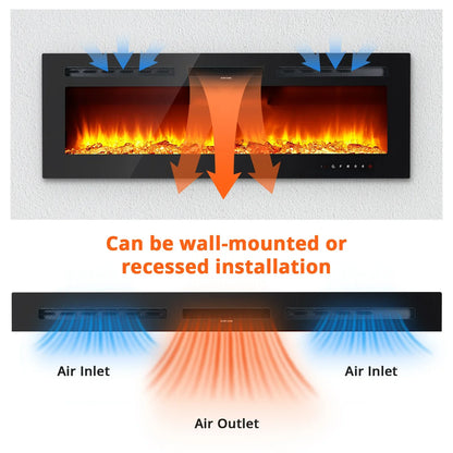 50Inch Electric Fireplace Inserts Ultra Narrow Frame Wall Mounted Fireplaces with 3 Heating Modes 12 Flame Colors Remote Control