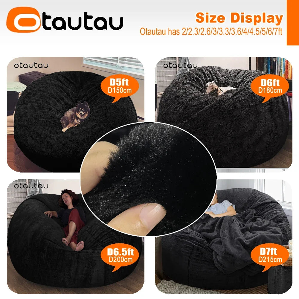 OTAUTAU 5ft Giant Fluffy Faux Bunny Fur Bean Bag Cover Winter Christmas Pouf Cover DD003【No Filler!Need uy Filler By Yourself!】