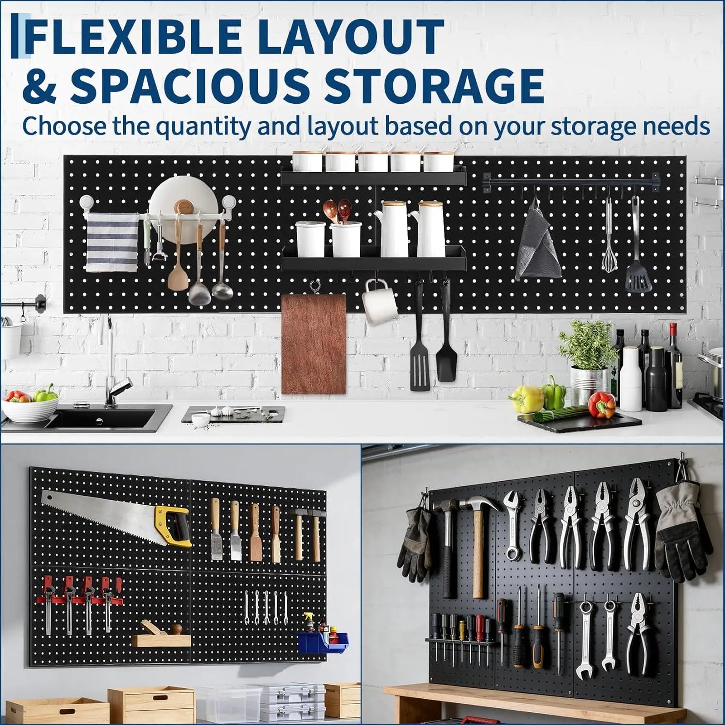 4 PCS Metal Pegboard Panels 48"X24" Peg Board Wall Organizer with Flexible Layout for Garage Storage,Workshop,Craft Room Tool