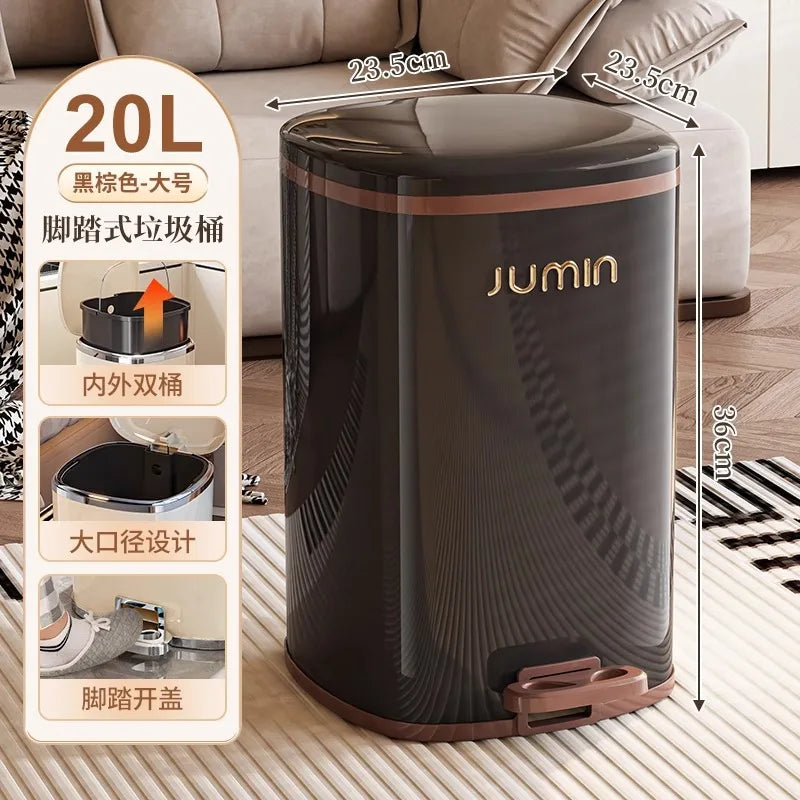 20L Luxury Large Plastic Pedal Trash Can Lidded Hands Free Step Garbage Bin Kitchen Bathroom Bedroom Living Room Garbage Bin