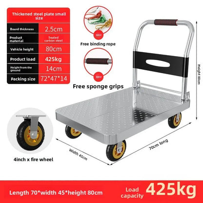 Steel plate pulling trolley trolley trolley handling thickened foldable portable silent trailer pulling flat truck