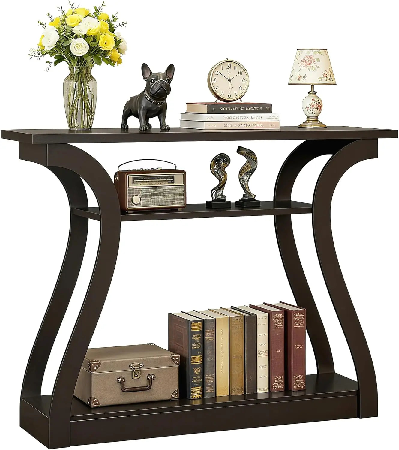 Console Table, Entryway Table with 3 Tier Storage Shelves, Narrow Long Sofa Table for Entryway, Living Room, Hallway, Couch