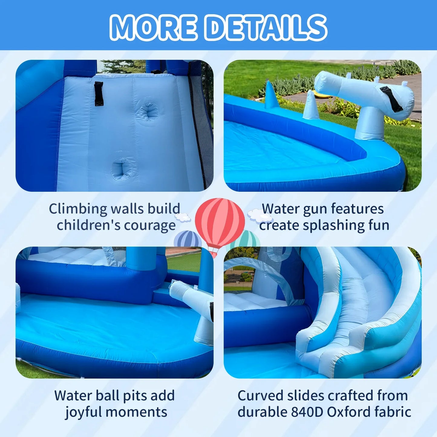 Inflatable  Water Slide Park-Huge Splash Pool-Easy to Set Up & Inflate with Air Blower,Bule   Water Slid Outdoor Use