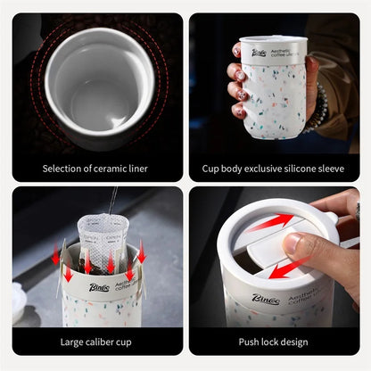 BINCOO Ceramic-lined Coffee Mug Thermal Cup Insulated Coffee Cup Portable for Office Travel and Outdoor 300ML