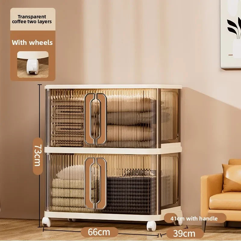 Large Capacity Cream Wind Storage Cabinet Quilt Wardrobe Free Installation Folding Storage Shelf Storage Box Locker