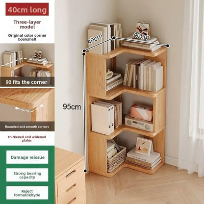 Solid wood corner bookshelf Floor rack Multi-layer corner cabinet Storage storage