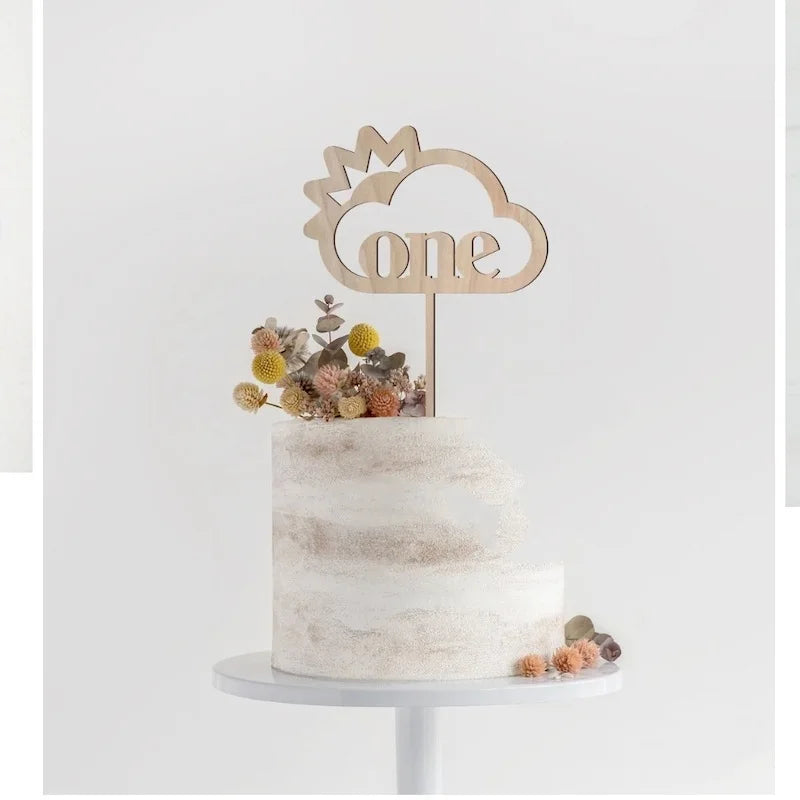 New Wooden Birthday Happy Cake Topper Laser Cut Number ONE  Kids Party Cake Toppers for Baby Shower Year Old Dessert Decoration
