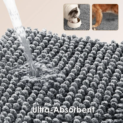 Super Absorbent Dog Door Mat for Muddy Paws, Quick Dry Washable Pet Rug, Non-Slip Indoor Outdoor Entryway, Grey