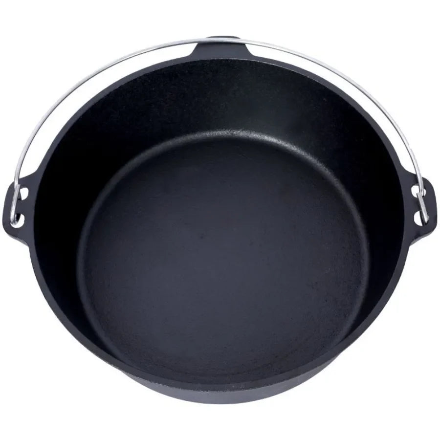 Outdoor Camping Deep Pot for Cooking BBQ Baking Stainless Steel Black Durable Heavy-Duty with Lid Heat-Resistant and Easy to Cl