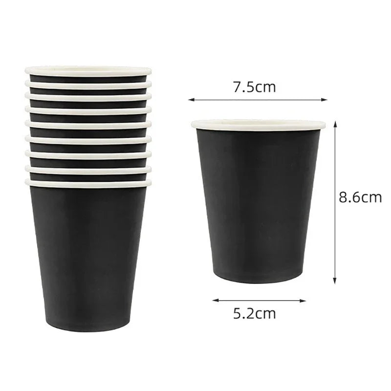 Disposable Tableware Solid Black Theme Birthday Party Paper Napkins Cups Plates Tablecloths Knife Fork Spoon Party Decorations