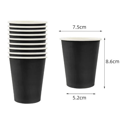 Disposable Tableware Solid Black Theme Birthday Party Paper Napkins Cups Plates Tablecloths Knife Fork Spoon Party Decorations