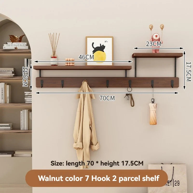 Solid wood clothes hook, multifunctional coat hook on the entrance entrance wall, key hook, wall mounted non perforated row hook