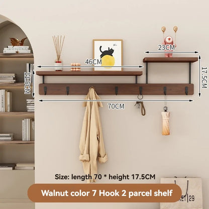 Solid wood clothes hook, multifunctional coat hook on the entrance entrance wall, key hook, wall mounted non perforated row hook