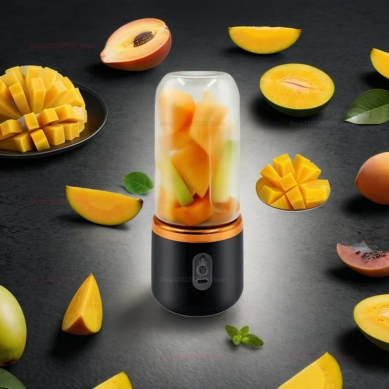 Mini Juice Extractor Portable Dual Cup Fruit Juicer Blender USB Rechargeable Wireless Compact Ice Blender for Travel and Home