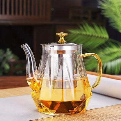 JUSTINLAU Glass Teapot Heat Resistant Borosilicate Clear Diamond Tea Kettles with Removable Stainless Steel Infuser Teaware Set