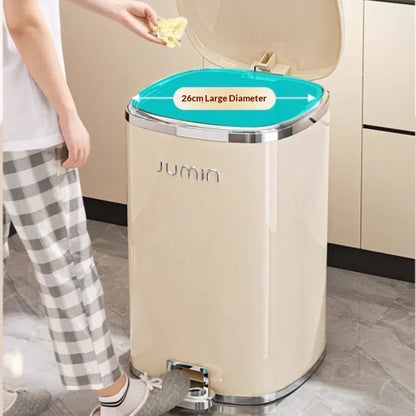 20L Luxury Large Plastic Pedal Trash Can Lidded Hands Free Step Garbage Bin Kitchen Bathroom Bedroom Living Room Garbage Bin