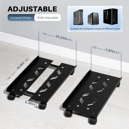Adjustable Metal Computer Tower Stand, PC Floor Stand with 4 Caster Wheels Fits Most PC, Under Desk CPU Holder PC Floor Cart