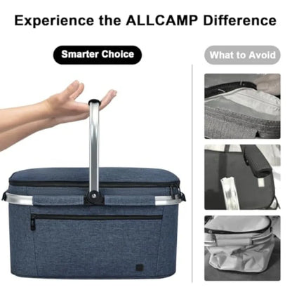 ALLCAMP Picnic Basket - 2 Ice Box Included 2L Insulated Cooler Thickening Foldable Picnic Basket with Removable Baskets and Sew