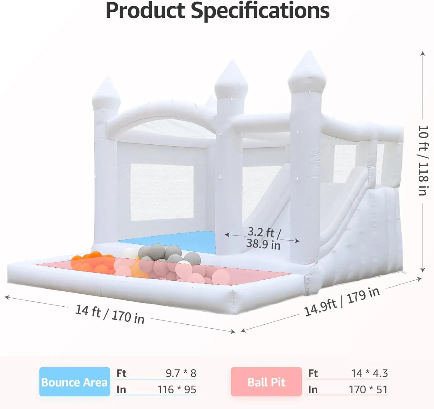 Kids Party Large 15x13ft Inflatable White Bounce House For Soft Play Customization Oxford Bouncy Castle To Door Include Blower