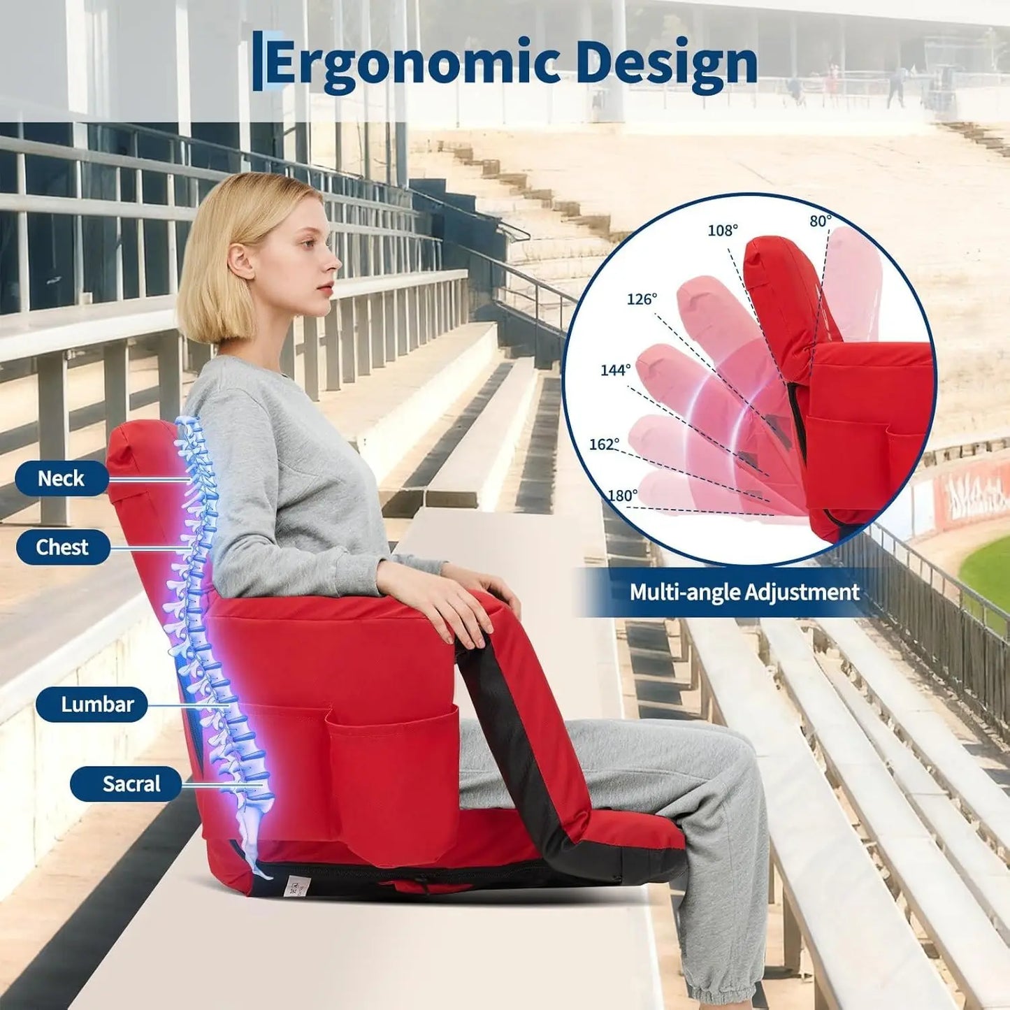 2 Pcs Portable Reclining Stadium Seat Chair with Padded Backrest & Adjustable Armrests for Bleachers,Games,Outdoor Camping