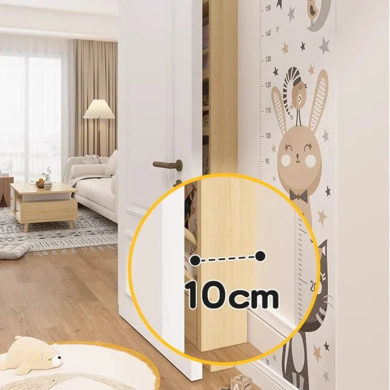 Solid wood bookshelf, floor standing wall mounted multi-layer storage rack, household bookshelf, thin bookshelf behind the door