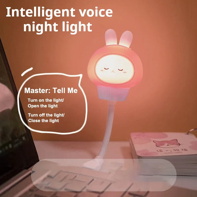 USB Night Light LED Voice Control Cute Cartoon Night Lamp Bear Kitten Remote Control for Baby Kid Bedroom Decor Bedside Lamp