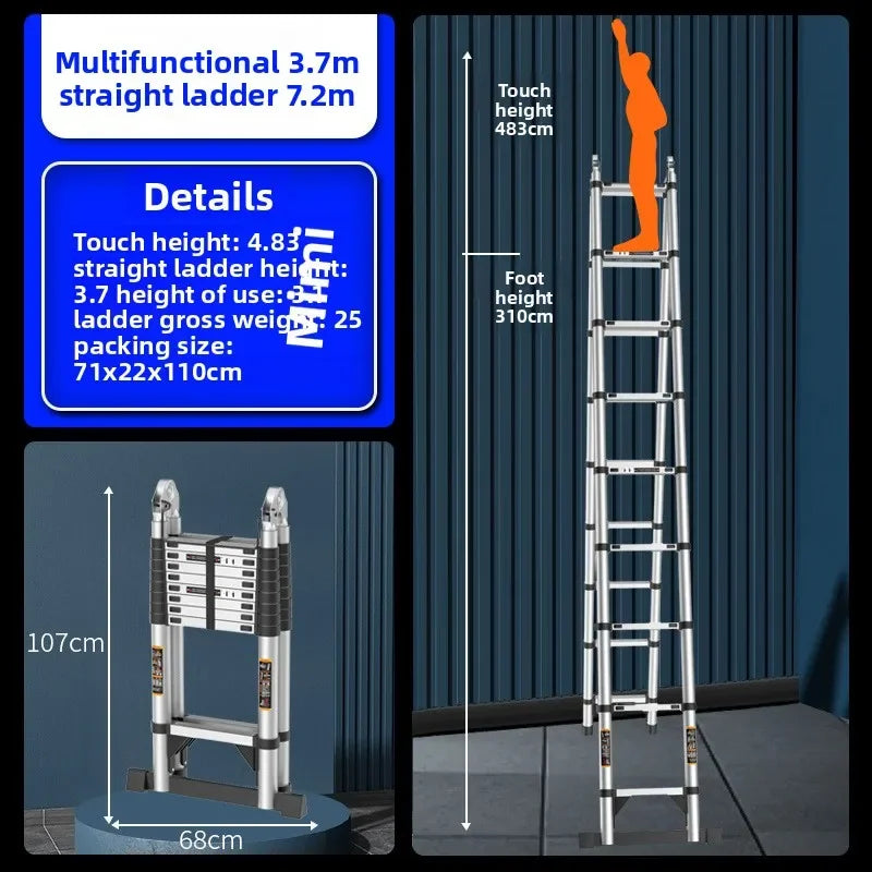 Stainless steel telescopic ladder thickened straight ladder folding herringbone ladder portable household ladder