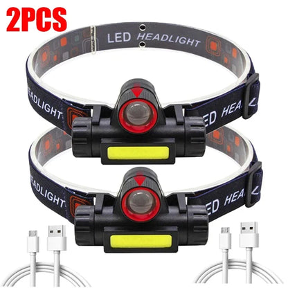 Super Bright LED Headlamp Rechargeable Waterproof Flashlight With XPE COB Beads And Tail Magnet Dual Light Sources Work Light