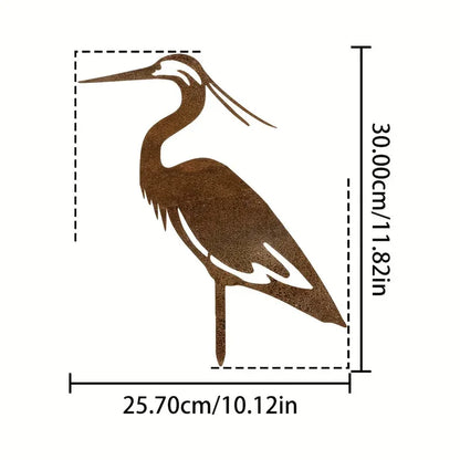 Rusted Metal Crane Garden Statue - Contemporary Freestanding Heron Bird Sculpture, Weather-Resistant Outdoor Yard Art for Lawn
