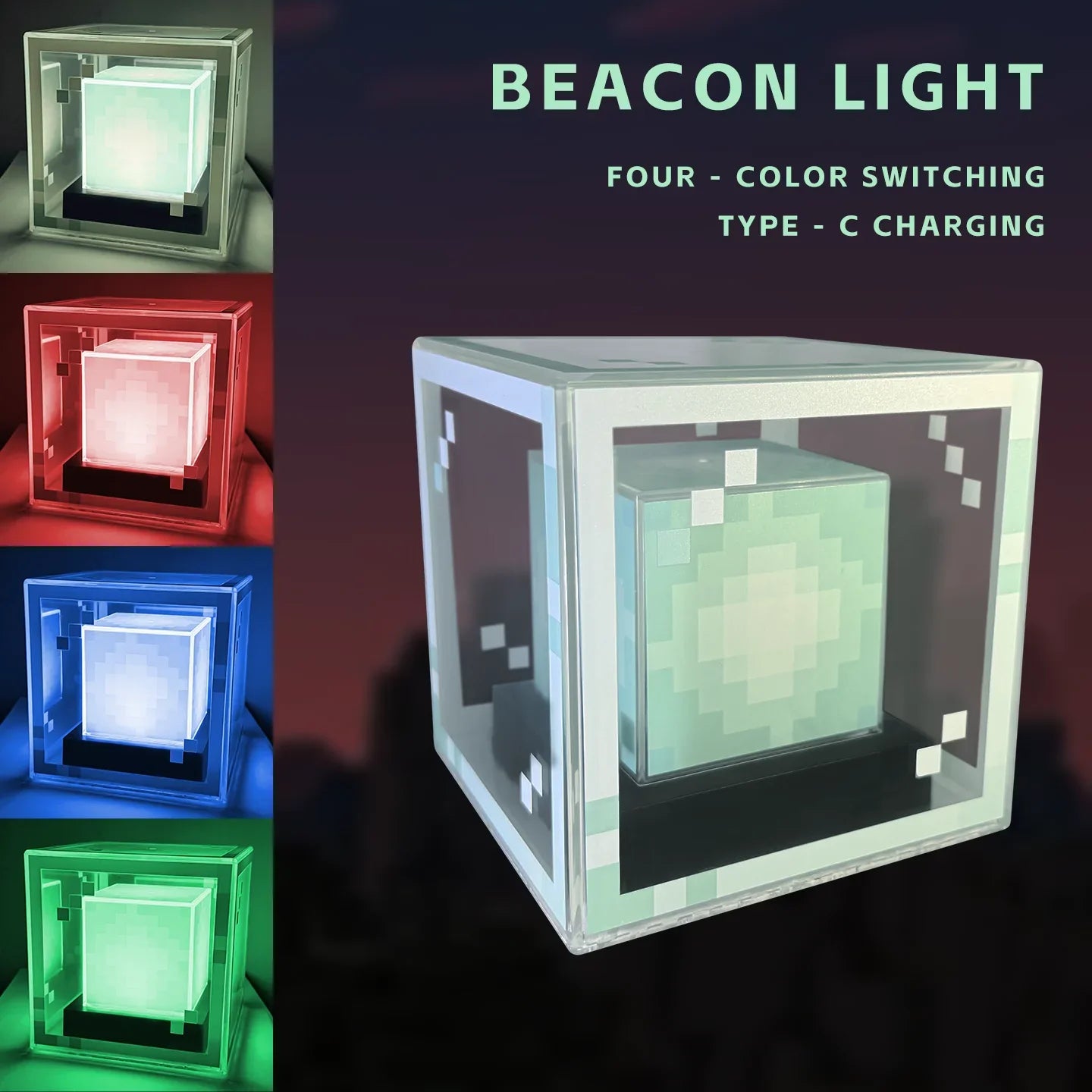 Pixel-Style Beacon Lamp Desktop Night Light Glowing Computer Atmosphere Game Ornament Gift Rechargeable Decorative Illumination