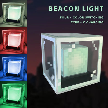 Pixel-Style Beacon Lamp Desktop Night Light Glowing Computer Atmosphere Game Ornament Gift Rechargeable Decorative Illumination
