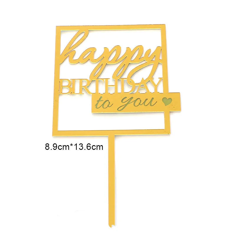 Flank Round Happy Birthday Cake Toppers Rose Gold Top Grade Acrylic Kids Birthday Party Cake Topper Baby Shower Gift Decoration
