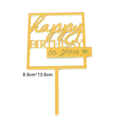 Flank Round Happy Birthday Cake Toppers Rose Gold Top Grade Acrylic Kids Birthday Party Cake Topper Baby Shower Gift Decoration