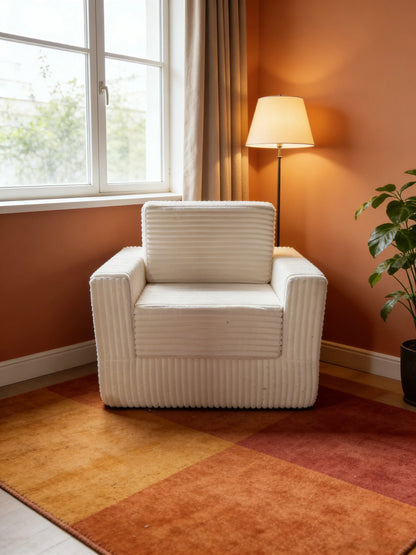 Plush Jumbo Corduroy All-Foam Armchair - Oversized Single Sofa, No-Legs Floor Chair for Cozy Home Decor
