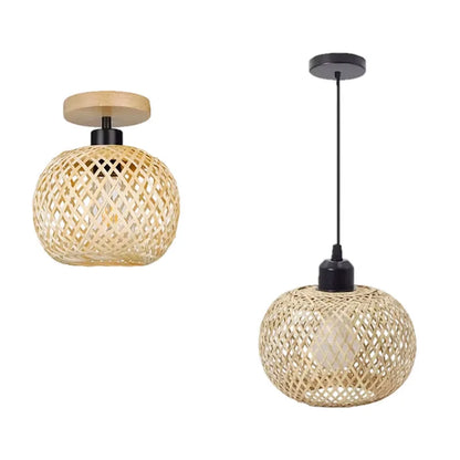 Retro Bamboo Pendant Lamp Woven Chandelier Hanging Lamp Handmade Rattan Pendant Light Fixture Restaurant Dining Room Indoor Ligh