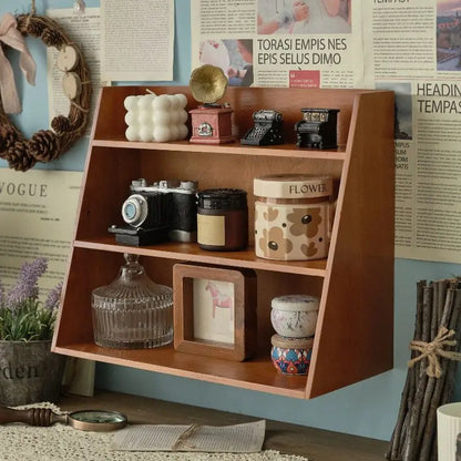 Solid Wood Cosmetics Storage Rack Multifunctional Organizer Desktop Cup Sample Storage Box Multi-layer Wooden Retro Storage Rack