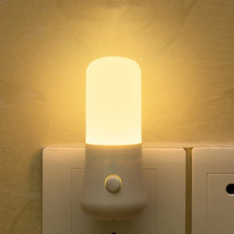LED Night Lamps Bedside  EU/US Plug Push Button Switch Bedroom Lighting Lamp Baby Room Corridor Home Decortion ABS Night Lights