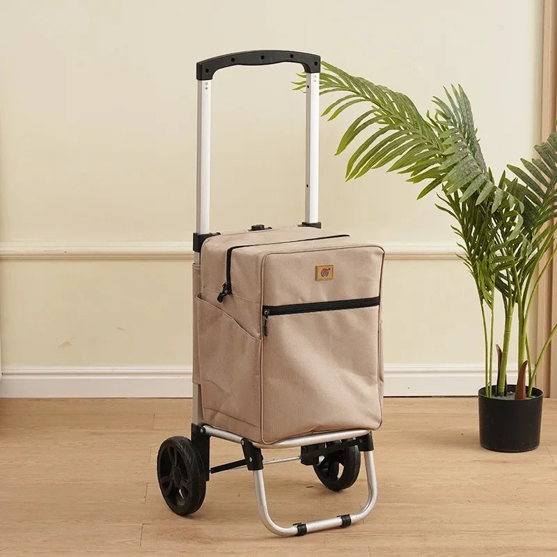 Aluminum pole hand pulled grocery cart, can climb stairs, supermarket shopping, foldable small cart, cargo luggage trolley