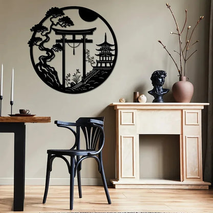 Fashion New Elegant Japanese Bird & Torii Gate Metal Wall Art, Easy-to-Hang Sparrow Door Sculpture for Modern Home Office Decor