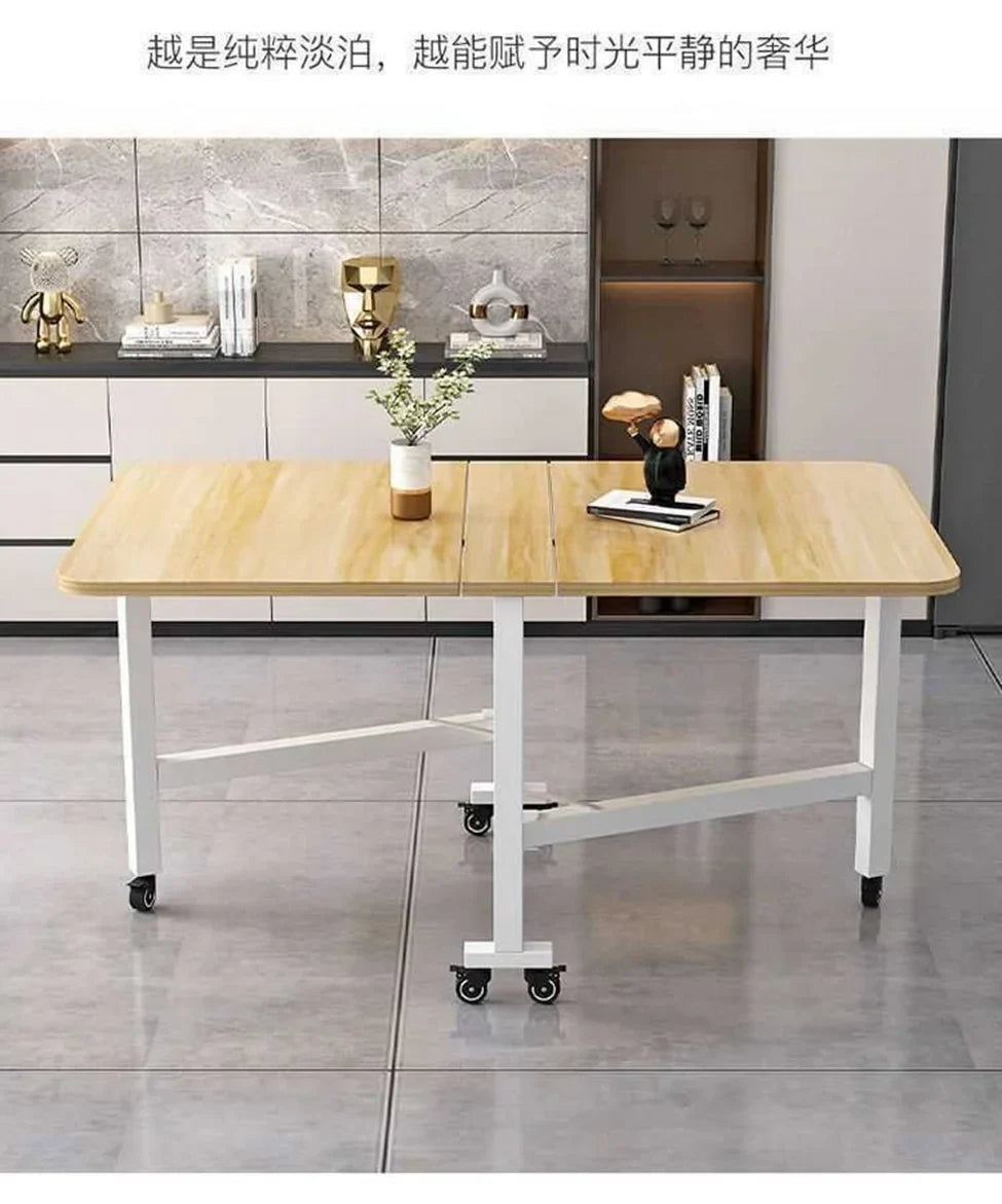 Folding dining table for small household multifunctional folding rock board table rectangular living room movable dining table