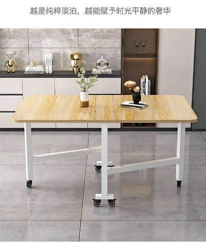 Folding dining table for small household multifunctional folding rock board table rectangular living room movable dining table