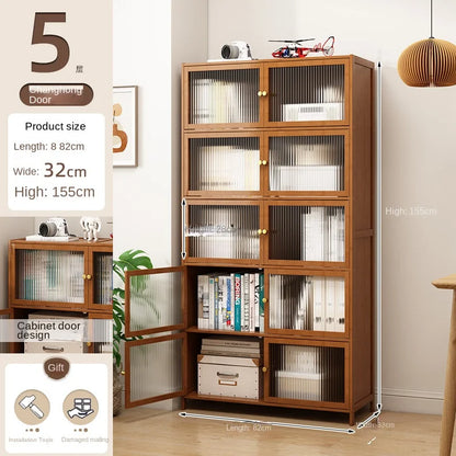 Bookcase with door, multi-layer storage rack, seam storage cabinet, living room display cabinet, bookshelf