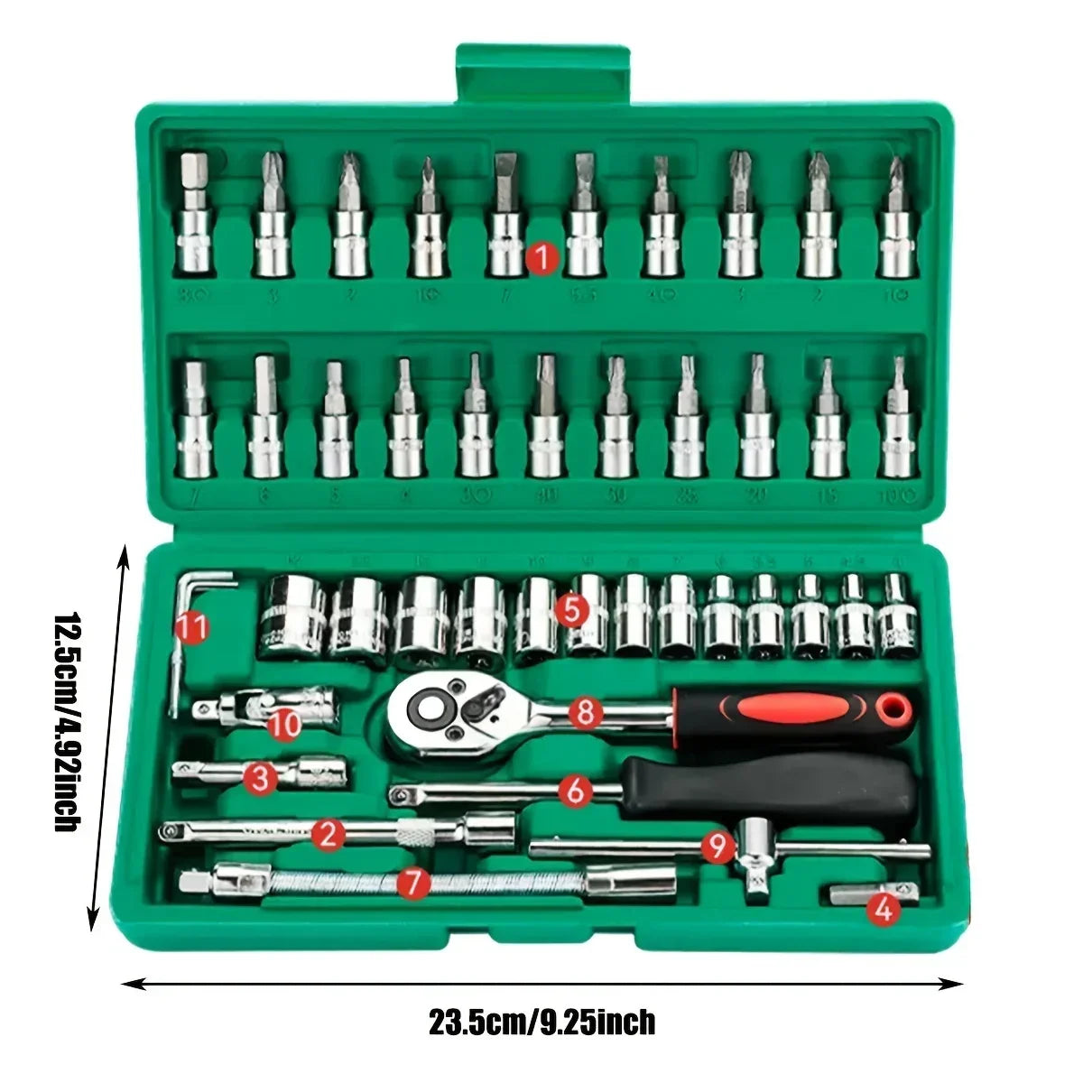 46pc Drive Socket Set 1/4 inch Ratchet Wrench Set Mechanic Tool Kits for Auto Repair Hous with Sockets Metric Hex Bit Socket Set