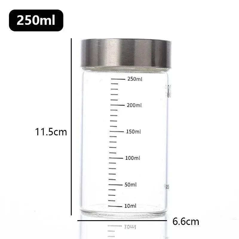 100-500ml Glass Bottle with Scale High Borosilicate Heat-resistant Glass Seal Jar Kitchen Seasoning Spices Storage Bottle Gadget